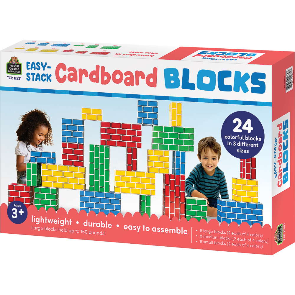 Teacher Created Resources Easy-Stack Cardboard Blocks, Multicolor, Set Of 24 Blocks MPN:TCR11531