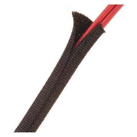 Braided Cable Sleeve, 3/16 in Inside Dia., 0.188 in Max Bundle Dia., 10 ft, Fiberglass, Black MPN:F6W0.19BK10