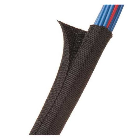 Braided Cable Sleeve, 1/2 in Inside Dia., 1/2 in Max Bundle Dia., 10 ft, Fiberglass, Black MPN:F6W0.50BK10