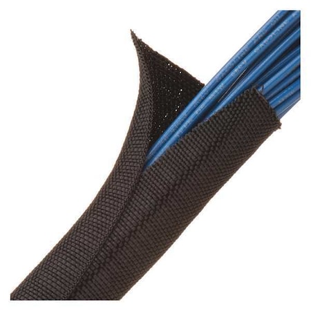 Braided Cable Sleeve, 3/4 in Inside Dia., 3/4 in Max Bundle Dia., 10 ft, Fiberglass, Black MPN:F6W0.75BK10