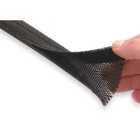 Braided Cable Sleeve, 1/2 in Inside Dia., 1/2 in Max Bundle Dia., 25 ft, Polyethylene Terephthalate MPN:FWN0.50BK25