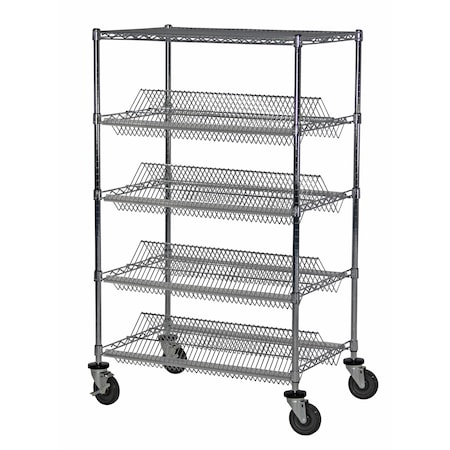 Dbl-Sided Sloped Shelf (4) Cart, 24x36x69 MPN:STR436