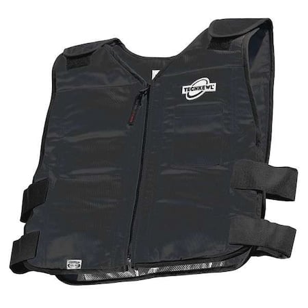 Cooling Vest, Cotton, Cold Pack Inserts, 2 to 3 hr Max Cooling Time, Zipper Closure, 17 in Length MPN:6626-BK-2XL