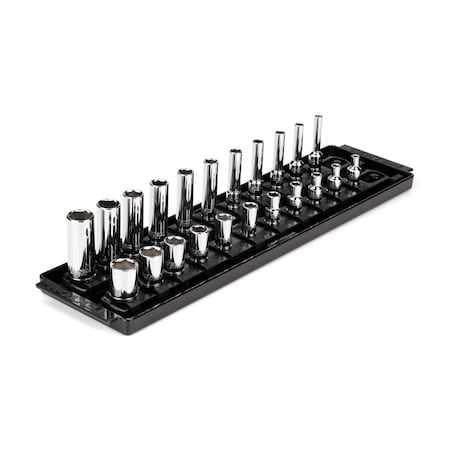 1/4 Inch Drive 6-Point Socket Set with Rails and Tray, 22-Piece 5/32-9/16 in. MPN:SHD90210