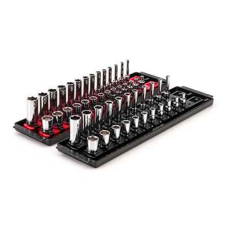 1/4 Inch Drive 6-Point Socket Set with Rails and Trays, 50-Piece 5/32-9/16 in., 4-15 mm MPN:SHD90215