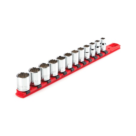 3/8 Inch Drive 12-Point Socket Set with Rail, 12-Piece (8-19 mm) MPN:SHD91104