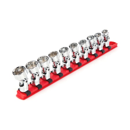 3/8 Inch Drive 6-Point Universal Joint Socket Set with Rail, 10-Piece 10-19 mm MPN:SHD91119