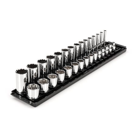 3/8 Inch Drive 12-Point Socket Set with Rails and Tray, 30-Piece 1/4-1 in. MPN:SHD91210