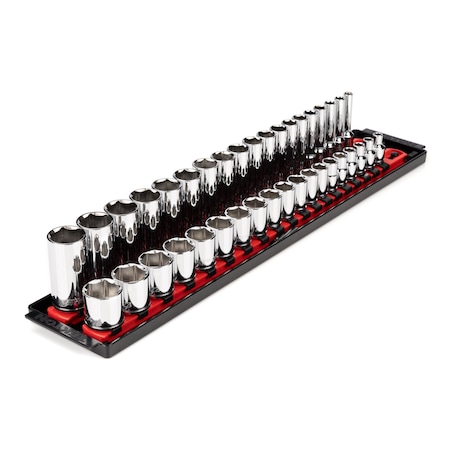 3/8 Inch Drive 6-Point Socket Set with Rails and Tray, 38-Piece 6-24 mm MPN:SHD91211