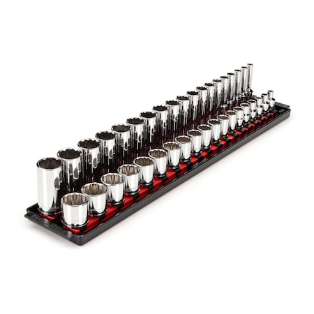 3/8 Inch Drive 12-Point Socket Set with Rails and Tray, 38-Piece 6-24 mm MPN:SHD91212