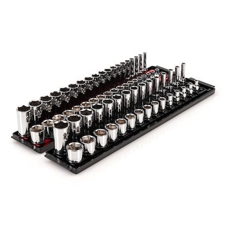3/8 Inch Drive 6-Point Socket Set with Rails and Trays, 68-Piece 1/4-1 in., 6-24 mm MPN:SHD91220