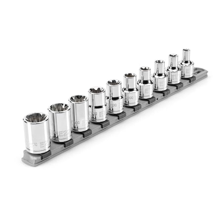 1/2 Inch Drive External Star Socket Set with Rail, 10-Piece E8-E24 MPN:SHD92117