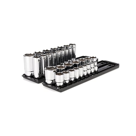 1/2 Inch Drive 6-Point Socket Set with Rails and Trays, 32-Piece 3/8 - 1-5/16 in. MPN:SHD92205