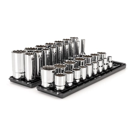 1/2 Inch Drive 12-Point Socket Set with Rails and Trays, 32-Piece 3/8 - 1-5/16 in. MPN:SHD92206