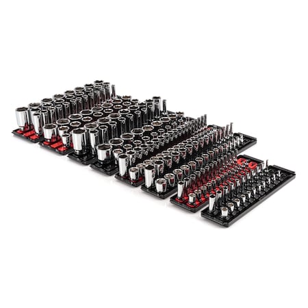 1/4, 3/8, 1/2 Inch Drive 6-Point Socket Set with Rails and Trays 214-Piece MPN:SHD99202