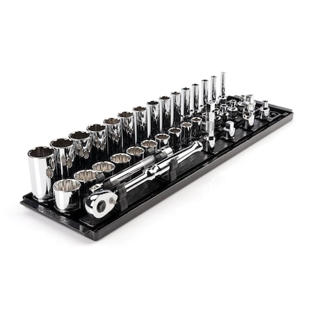 3/8 Inch Drive 12-Point Socket and Ratchet Set with Rails and Tray, 36-Piece 1/4-1 in. MPN:SKT13102