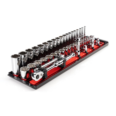 3/8 Inch Drive 12-Point Socket and Ratchet Set with Rails and Tray, 44-Piece 6-24 mm MPN:SKT13202