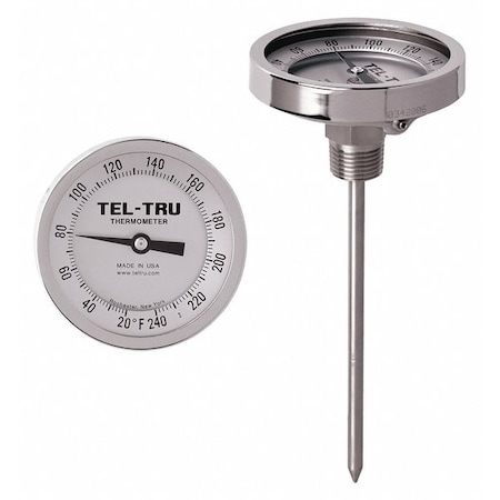 Analog Dial Thermometer, Stem 2-1/2