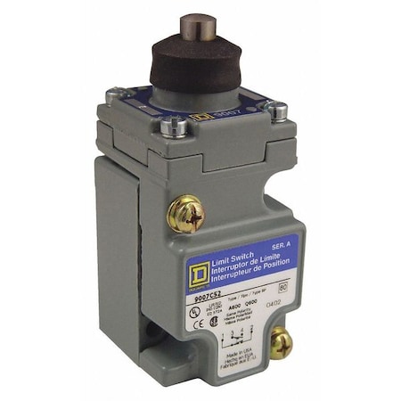 Heavy Duty Limit Switch, Plunger, 1NC/1NO, 10A at 600V AC, Actuator Location: Top MPN:9007C52E