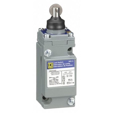 Heavy Duty Limit Switch, Plunger, Roller, 1NC/1NO, 10A at 600V AC, Actuator Location: Top MPN:9007C54D