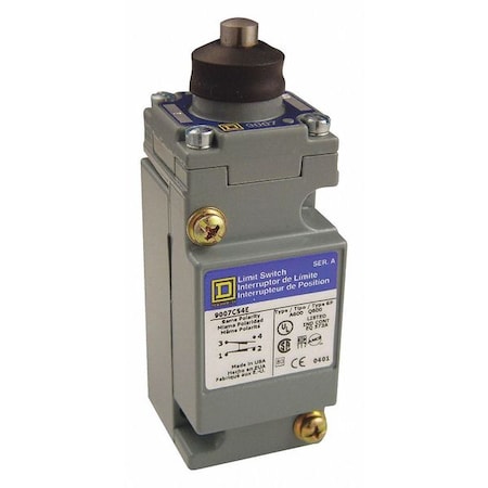 Heavy Duty Limit Switch, Plunger, 1NC/1NO, 10A at 600V AC, Actuator Location: Top MPN:9007C54E