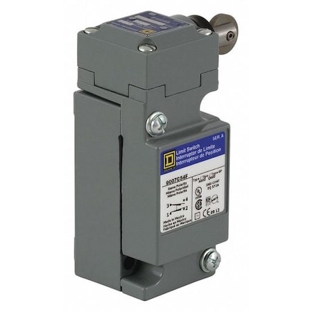 Heavy Duty Limit Switch, Plunger, Roller, 1NC/1NO, 10A at 600V AC, Actuator Location: Side MPN:9007C54F