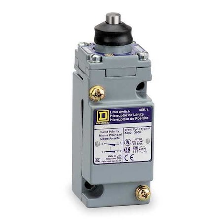 Heavy Duty Limit Switch, Adjustable Push, Rod, 2NC/2NO, 10A at 600V AC, Actuator Location: Top MPN:9007C62ED