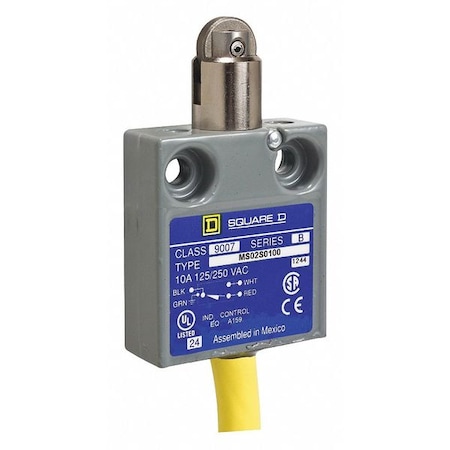 Limit Switch, Plunger, Roller, SPDT, 10A at 240V AC, Actuator Location: Top MPN:9007ML02S0100