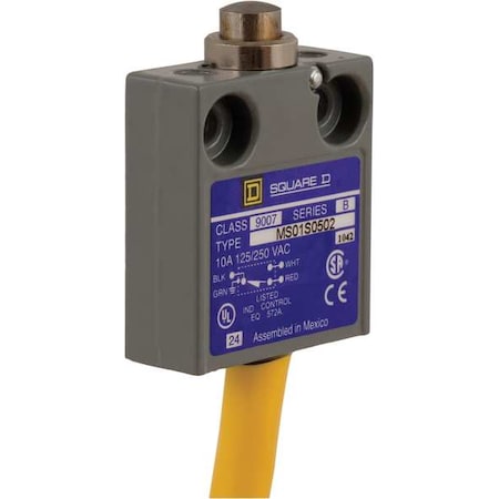 Limit Switch, Plunger, Spring Return, SPDT, 10A at 300V AC, Actuator Location: Top MPN:9007MS01S0502