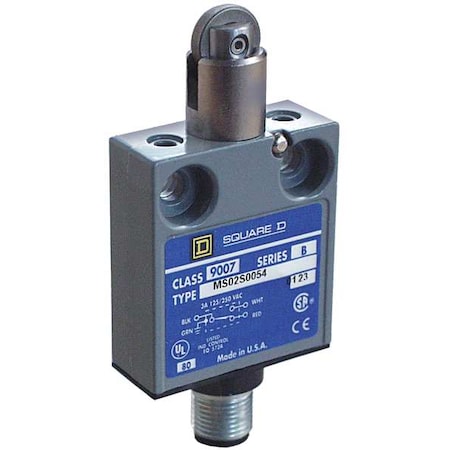 Limit Switch, Plunger, Roller, SPDT, 6A at 240V AC, Actuator Location: Top MPN:9007MS02S0084