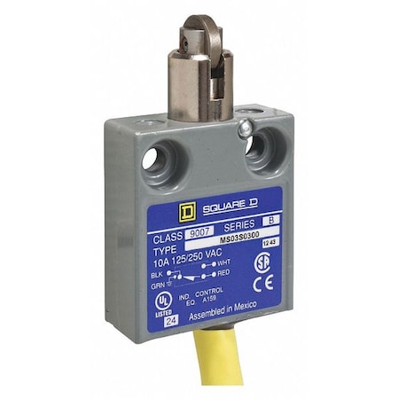 Limit Switch, Cross Roller, Plunger, SPDT, 10A at 300V AC, Actuator Location: Top MPN:9007MS03S0300
