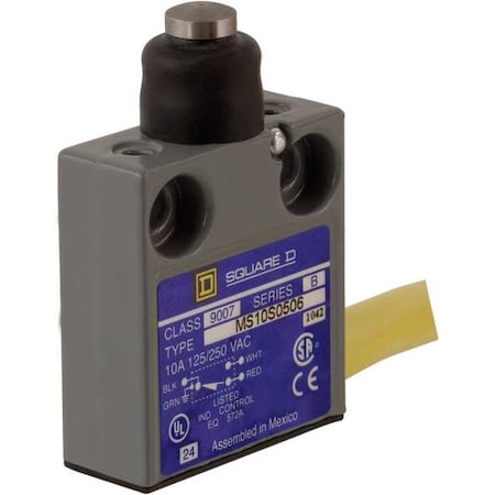 Limit Switch, Plunger, SPDT, 10A at 300V AC, Actuator Location: Top MPN:9007MS10S0506
