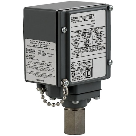 Pressure Switch, Standard, SPDT, 1 Ports, 1/4-18