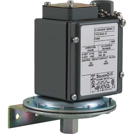 Vacuum Switch, Standard, DPDT, 0 to 28.3 in Hg Range MPN:9016GAW21