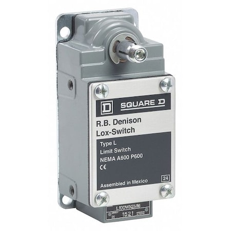 Severe Duty Limit Switch, No Lever, Rotary, 1NC/1NO, 10A at 600V AC, Actuator Location: Side MPN:L100WNC2M18