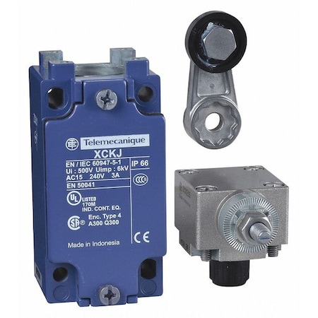 Limit Switch, Roller Lever, Rotary, 1NC/1NO, 10A at 240V AC, Actuator Location: Side MPN:XCKJ10511