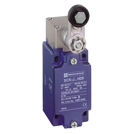 Heavy Duty Limit Switch, Roller Lever, Rotary, 1NC/1NO, 10A at 240V AC, Actuator Location: Side MPN:XCKJ10511H7