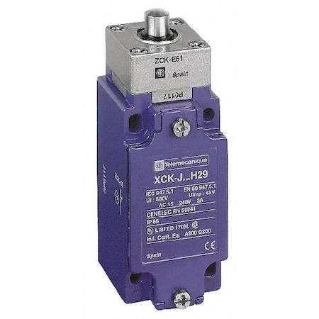 Heavy Duty Limit Switch, Plunger, 1NC/1NO, 4A at 240V AC, Actuator Location: Top MPN:XCKJ161D
