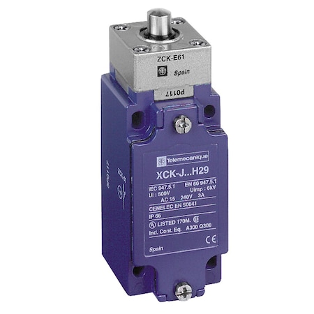 Limit Switch, Plunger, Spring Return, 1NC/1NO, Actuator Location: Top MPN:XCKJ161H29