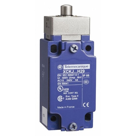 Heavy Duty Limit Switch, Plunger, 1NC/1NO, 10A at 240V AC, Actuator Location: Top MPN:XCKJ161H7