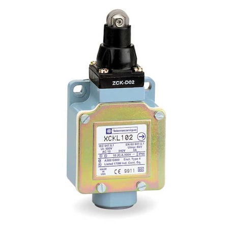 Limit Switch, Plunger, Roller, 1NC/1NO, 10A at 240V AC, Actuator Location: Top MPN:XCKL102H7