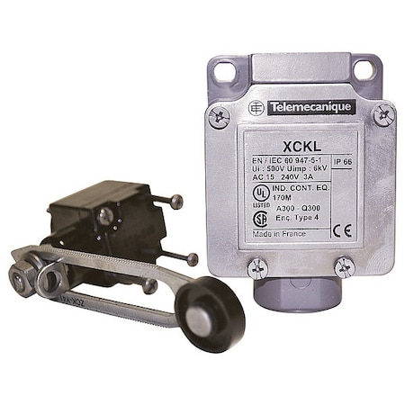 Limit Switch, Roller Lever, Rotary, 1NC/1NO, 10A at 240V AC, Actuator Location: Side MPN:XCKL141H7