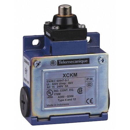 Limit Switch, Plunger, 1NC/1NO, 10A at 240V AC, Actuator Location: Top MPN:XCKM110H7