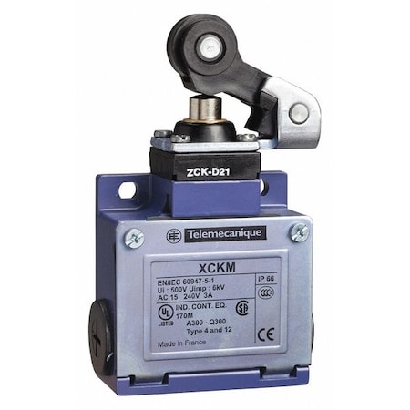 Limit Switch, Plunger, Roller, 1NC/1NO, 10A at 240V AC, Actuator Location: Top MPN:XCKM121H29