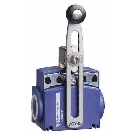 Limit switch, Roller Lever, Rotary, 1NC/1NO, 10A at 240V AC, Actuator Location: Side MPN:XCKT2145N12
