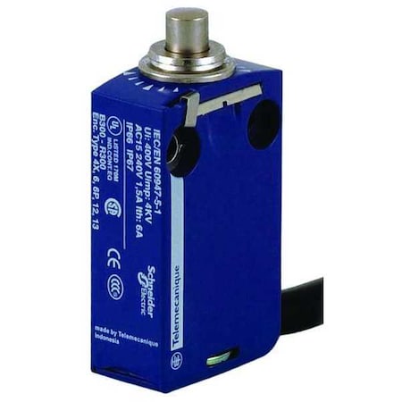 Limit Switch, Plunger, 1NC/1NO, 6A at 240V AC, Actuator Location: Top MPN:XCMD2110L5