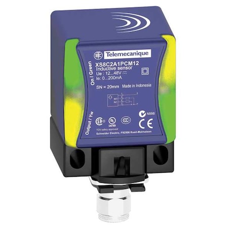Inductive, Rectangular Proximity Sensor, PBT, M12, 3 Wires, Unshielded MPN:XS8C2A4NCM12
