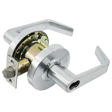 Grade 2 Cylindrical Lock, Storeroom, Lever, Satin Chrome, 2-3/8 Inch Backset, SFIC Less Core-Small MPN:L2080-IC-8-26D