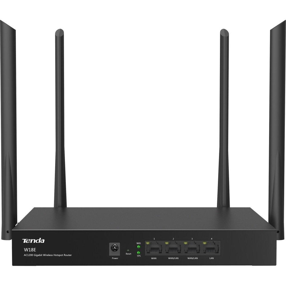 Tenda W18E Wi-Fi 5 IEEE 802.11ac Ethernet Modem/Wireless Router - 2.40 GHz ISM Band - 5 GHz UNII Band - 4 x Antenna(4 x External) - 150 MB/s Wireless Speed - 1 x Network Port - 3 x Broadband Port - Gigabit Ethernet - VPN Supported MPN:W18E