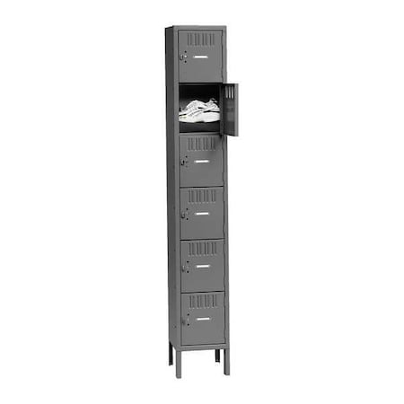 Box Locker, 12 in W, 12 in D, 78 in H, (1) Wide, (6) Tier, Gray MPN:BK6-121212-1 MED GR